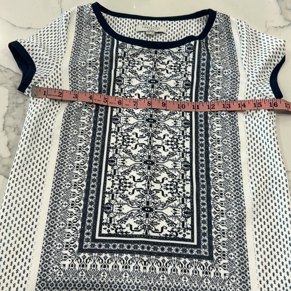 Cortefiel Short Sleeve  Knit Mini.‎ Beautiful Blue Print    On Dress. Size UK6 - Picture 8 of 11
